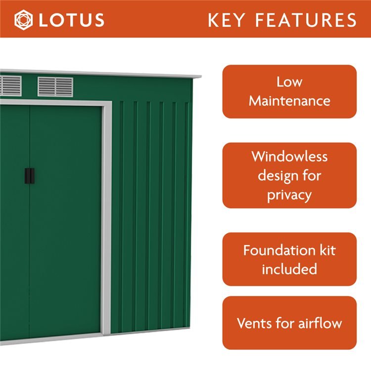 Lotus Hestia Pent Metal Shed Including Foundation Kit