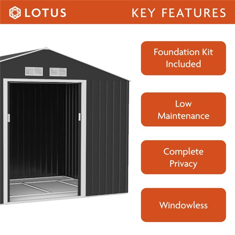 Lotus Hera Apex Metal Shed Including Foundation Kit