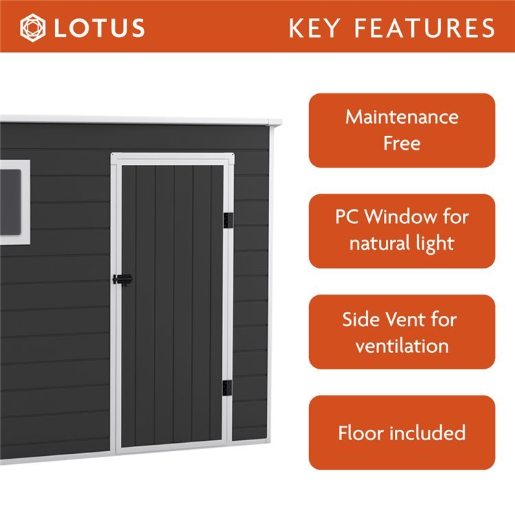 Lotus Oxonia Pent Plastic Shed Dark Grey With Floor