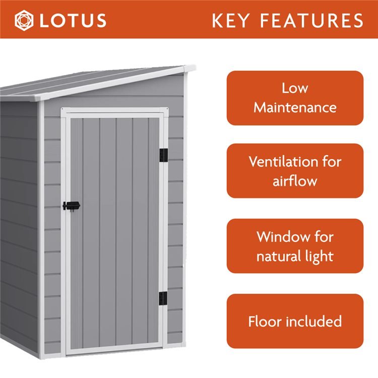 Lotus Veritas 6ftx4ft Lean To Plastic Shed Light Grey With Floor