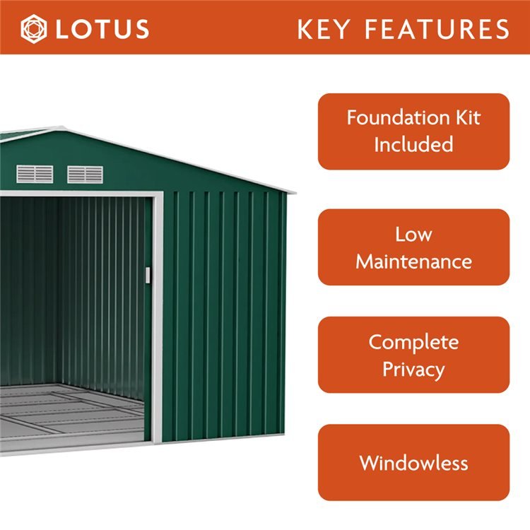Lotus Orion Apex Metal Shed With Foundation Kit