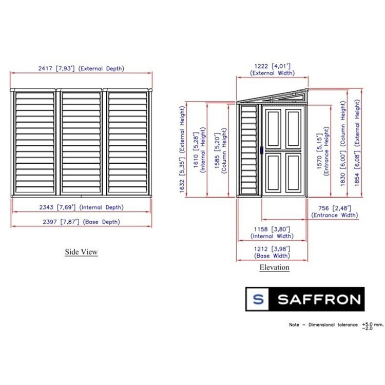 Saffron Lean-To 4ft×8ft Vinyl Shed Including Foundation Kit